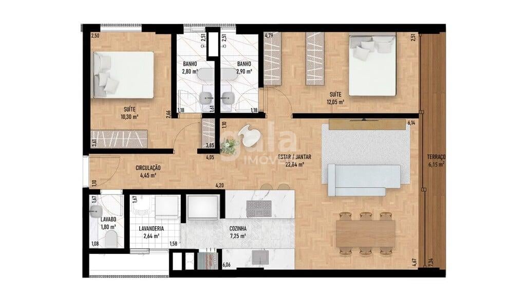 Planta 05 - 2 dorm 86,83m