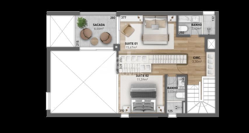 Planta 06 - 2 dorm 142 05m - duplex superior