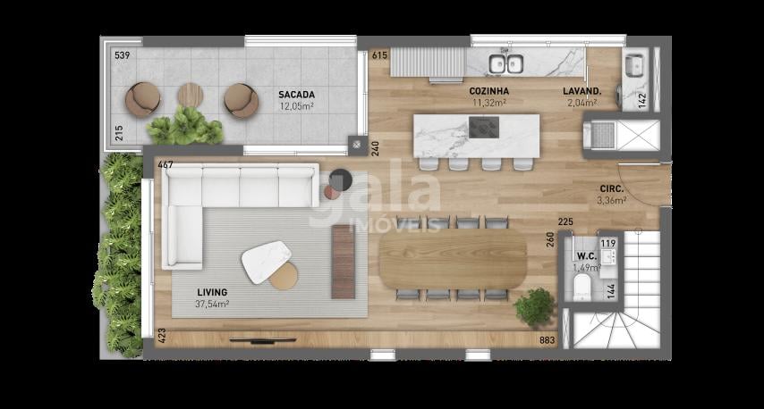 Planta 05 - 2 dorm 142 05m - duplex inferior