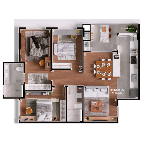 Planta 04 - 3 dorm 88 53m²