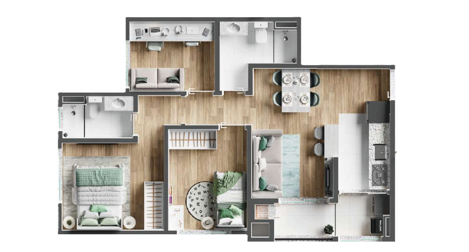 Planta 02 - 3 dorm 56,22m²