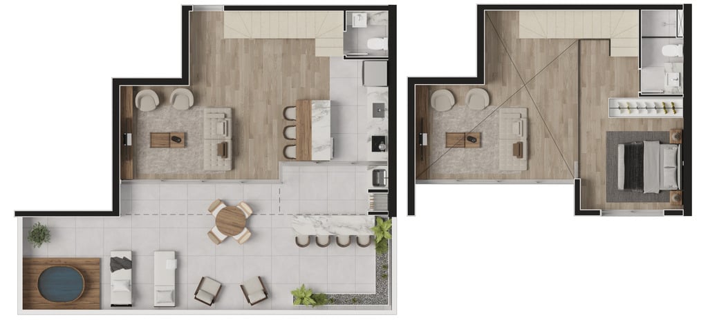 Planta 14 - 1 dorm 95m² - garden