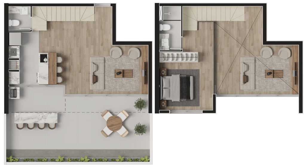 Planta 12 - 1 dorm 85m² - garden