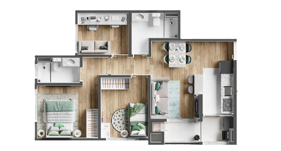 Planta 02 - 3 dorm 56,22m²