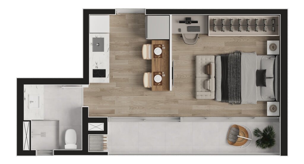 Planta 03 - 1 dorm 30m² - studio