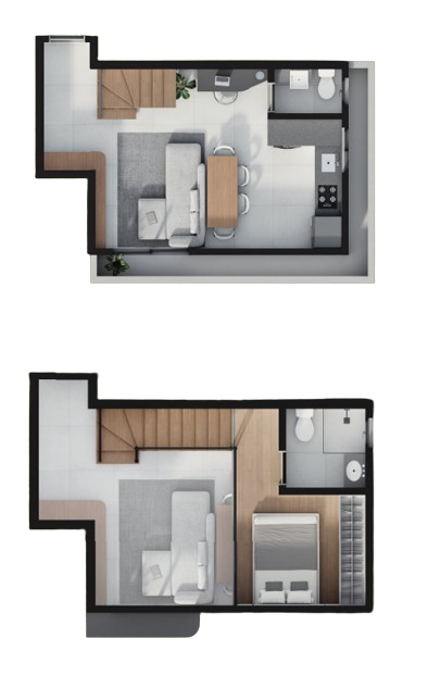 Planta 04 - 1 dorm 44,68m² - loft