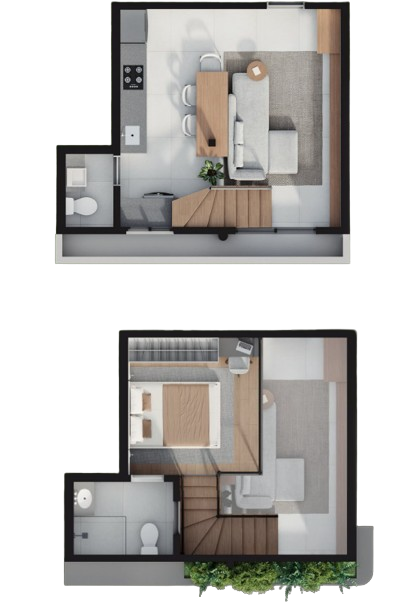 Planta 03 - 1 dorm 42,8m² - loft