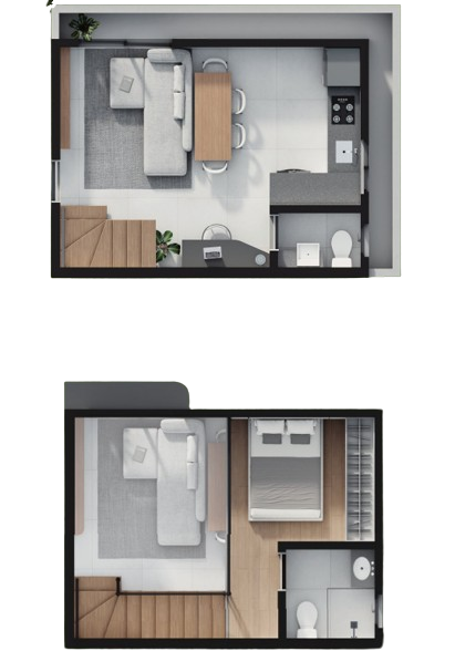 Planta 01 - 1 dorm 41,02m² - loft