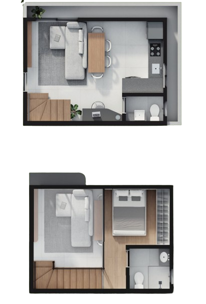 Planta 01 - 1 dorm 41,02m² - loft