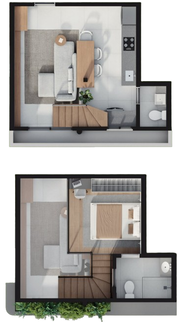 Planta 02 - 1 dorm 42,05m² - loft