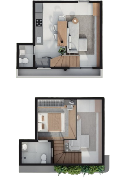 Planta 03 - 1 dorm 42,8m² - loft