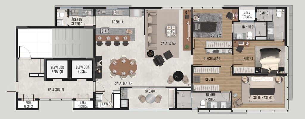 Planta 02 - 3 dorm 160,77m²