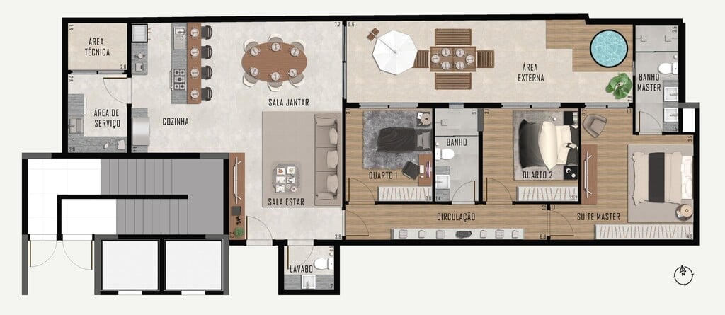 Planta 01 - 3 dorm 145,78m² - garden