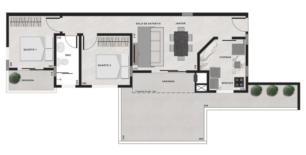 Planta 08 - 2 dorm 85,24m² - garden