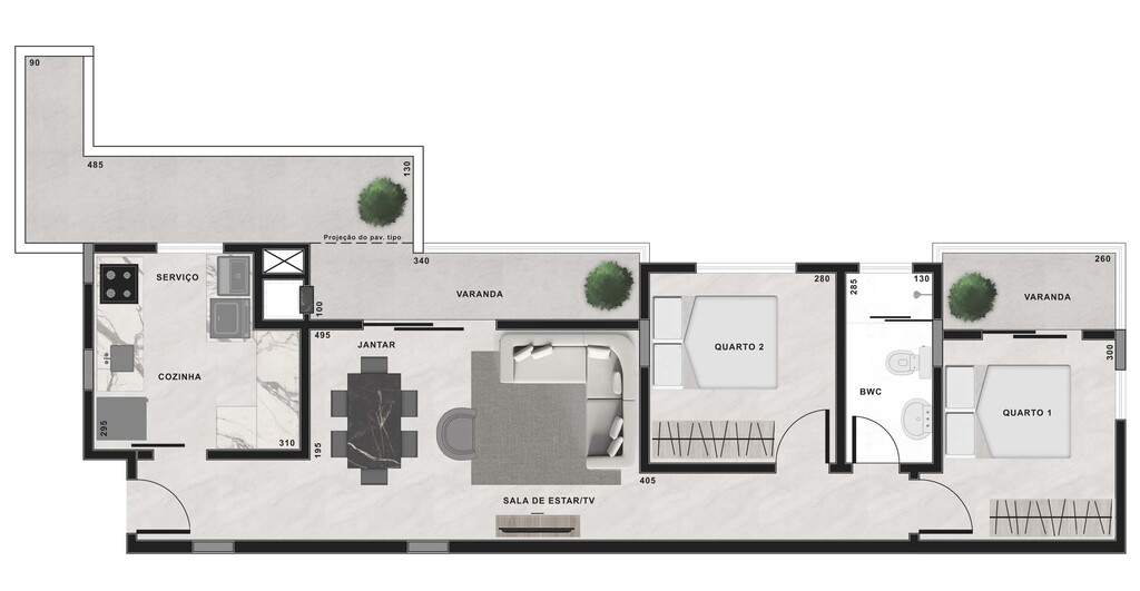 Planta 07 - 2 dorm 81,04m² - garden