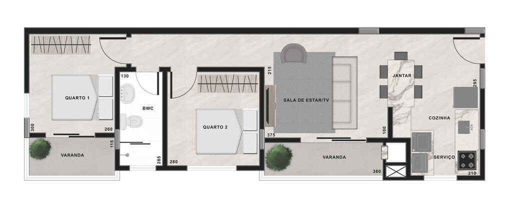 Planta 02 - 2 dorm 62,30m² - opção