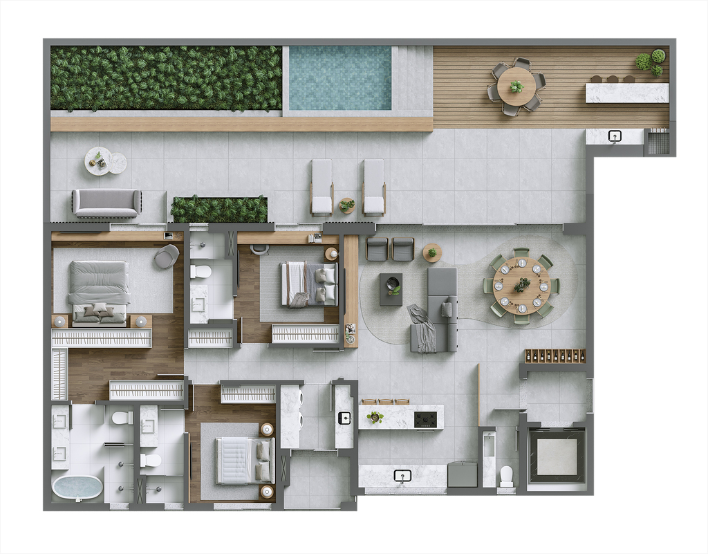 Planta 21 - 3 dorm 245,19m² - garden