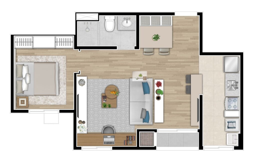 Planta 02 - 1 dorm 44 03m² - opção