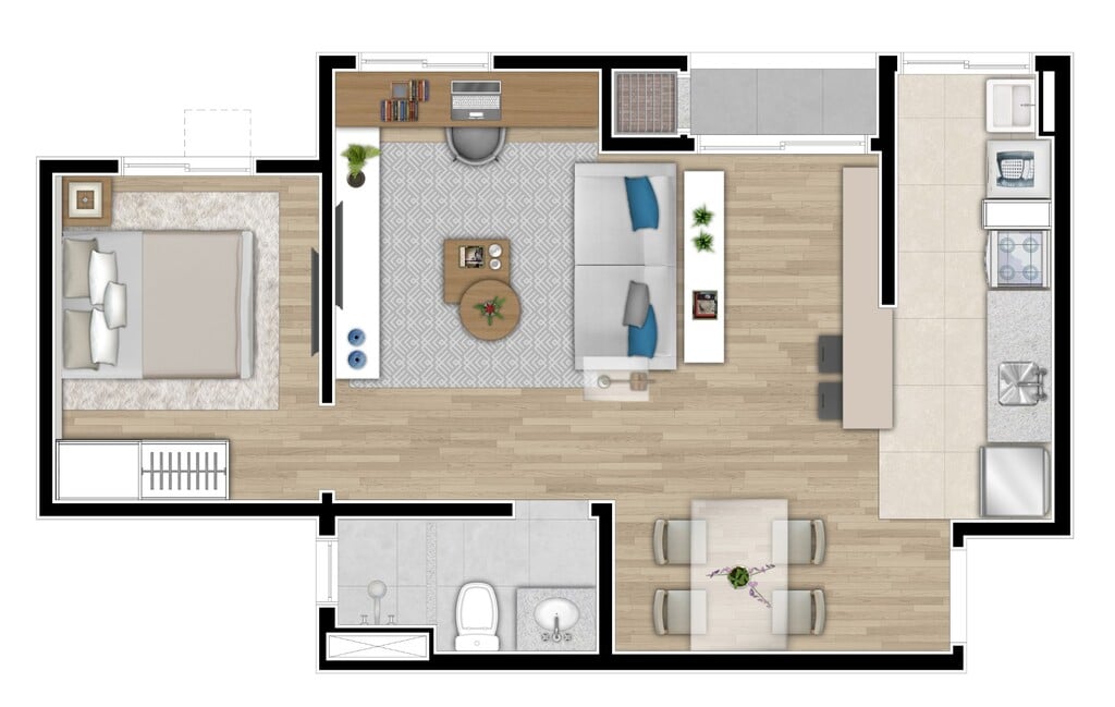 Planta 06 - 1 dorm 44 88m² - opção