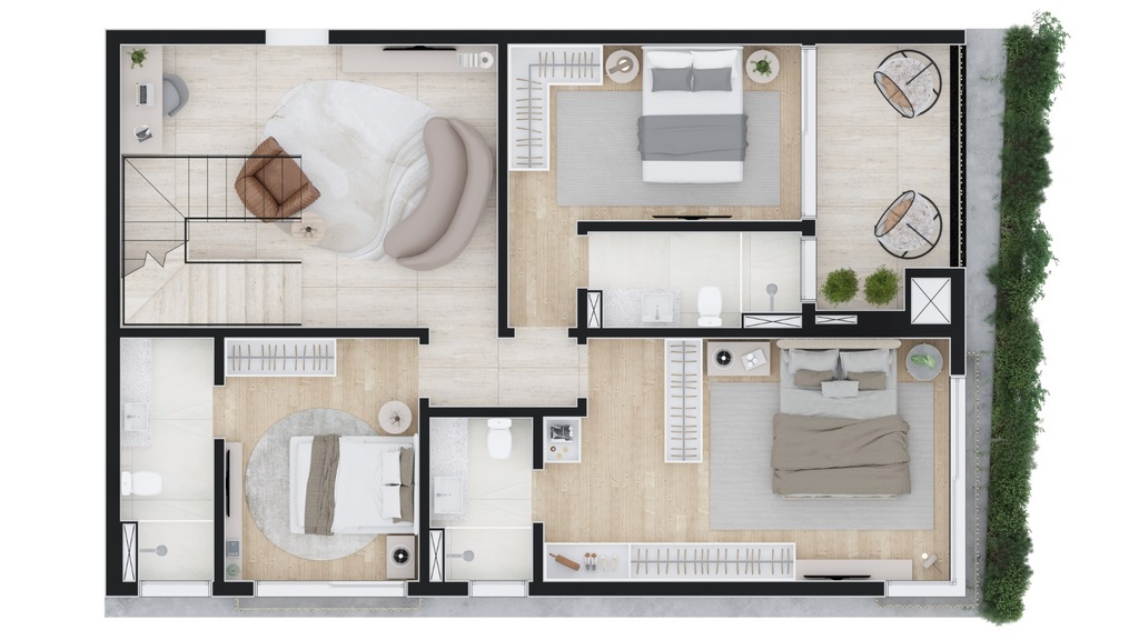 Planta 19 - 3 dorm 242m² - cobertura duplex - inferior