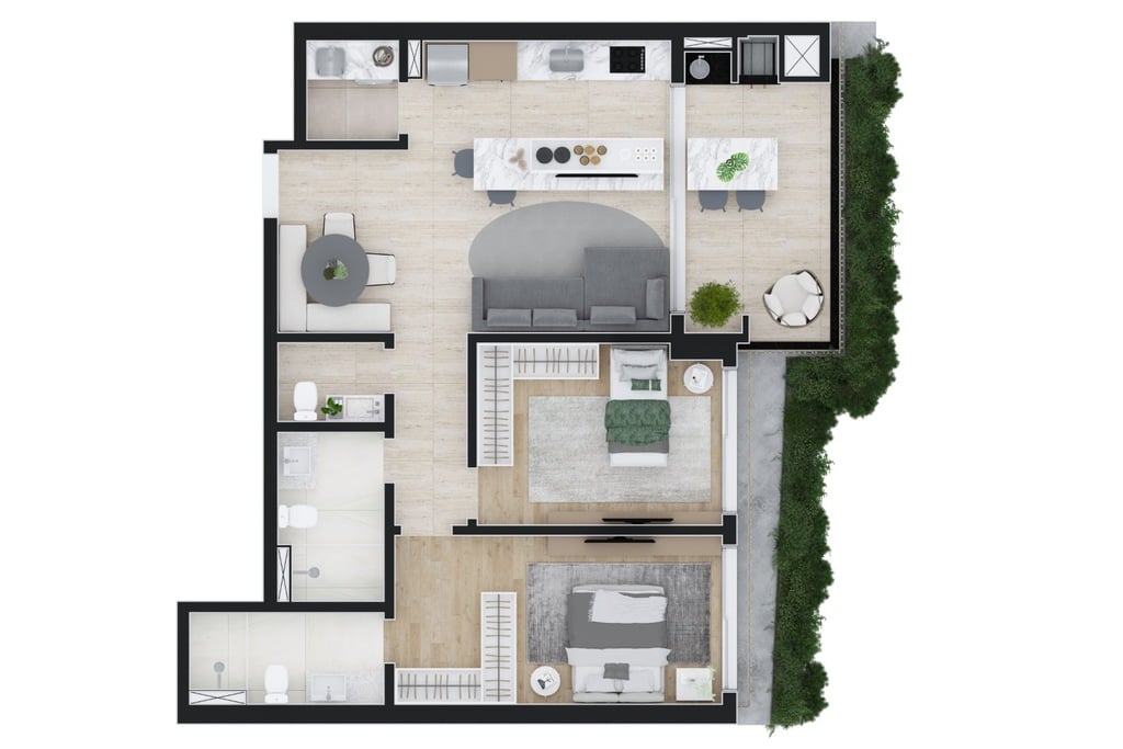 Planta 01 - 2 dorm 87,15m²