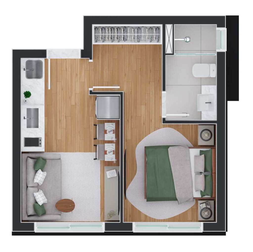 Planta 02 - 1 dorm 36m²