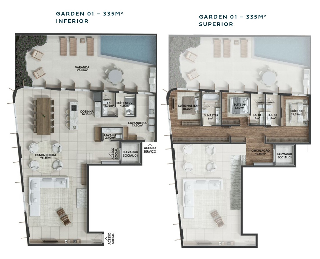 Planta 31 - 3 dorm 335m² - garden