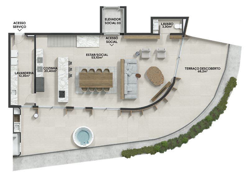 Planta 22 - 3 dorm 270m² - cobertura duplex - inferior