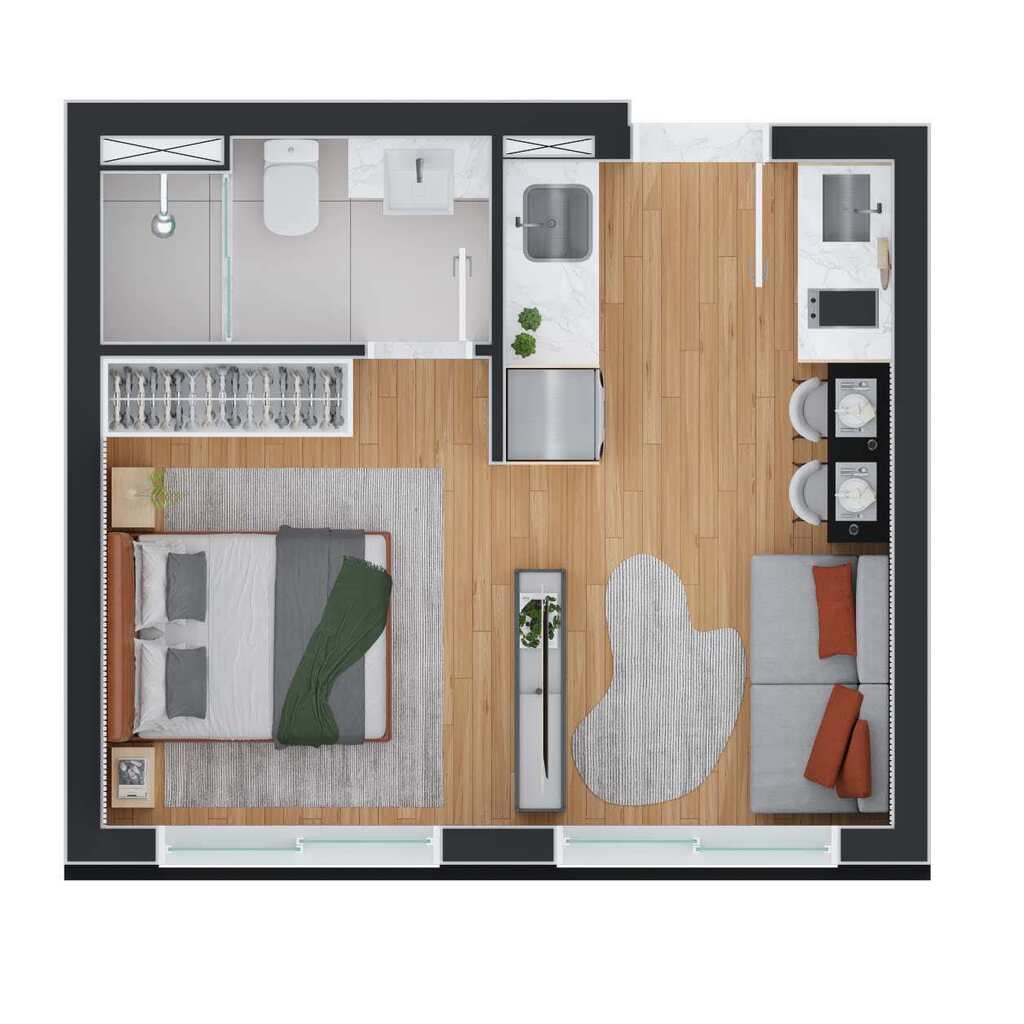 Planta 01 - 1 dorm 26m² - studio