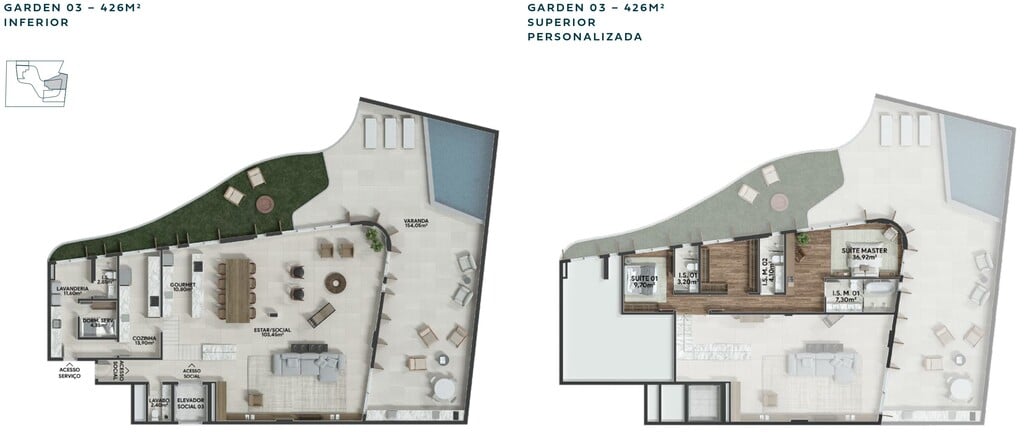 Planta 36 - 2 dorm 426m² - garden - opção