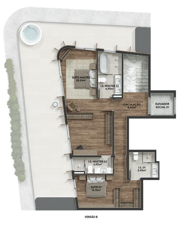 Planta 15 - 2 dorm 229m² - cobertura duplex - superior - opção