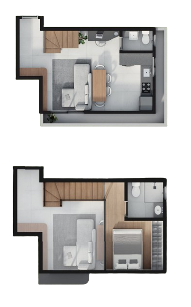 Planta 04 - 1 dorm 44,68m² - loft