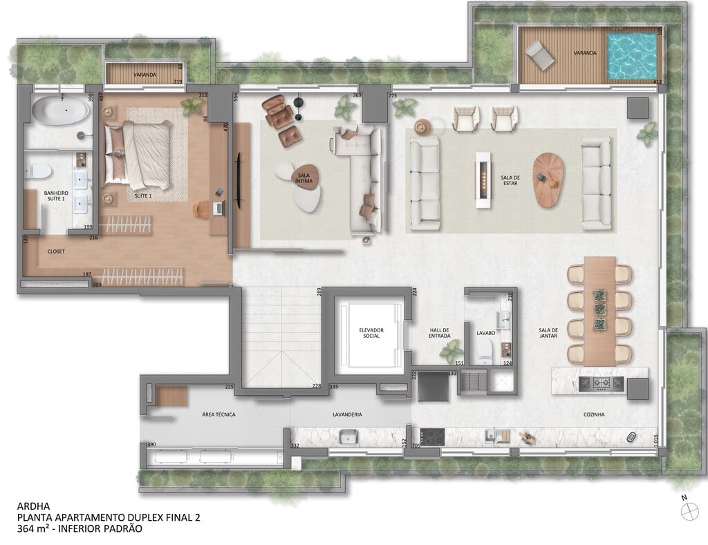 Planta 03 - 4 dorm 364m² - duplex - inferior