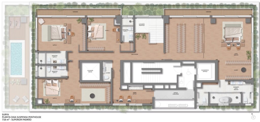 Planta 12 - 4 dorm 718m² - cobertura duplex - superior