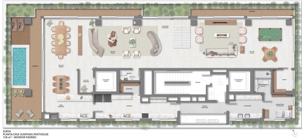 Planta 11 - 4 dorm 718m² - cobertura duplex - inferior