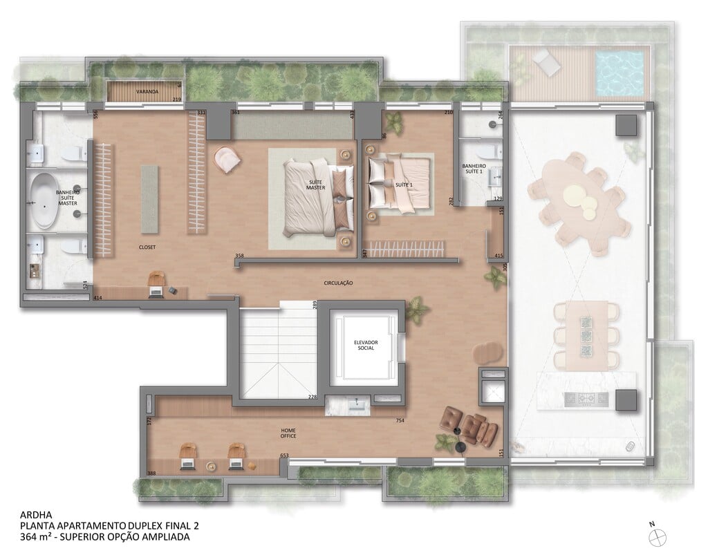 Planta 06 - 2 dorm 364m² - duplex - superior - opção