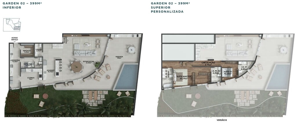 Planta 34 - 2 dorm 399m² - garden - opção