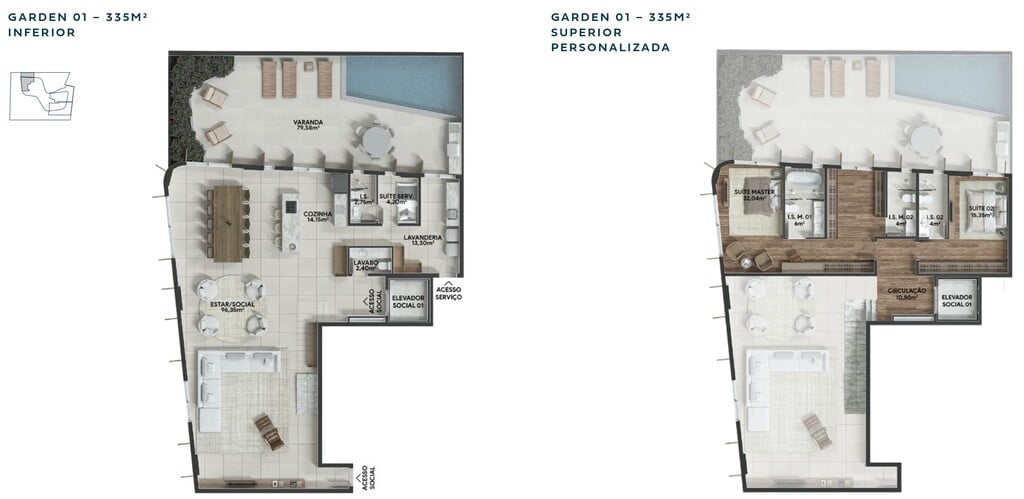 Planta 32 - 2 dorm 335m² - garden - opção