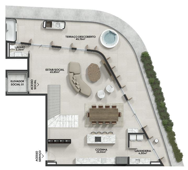 Planta 19 - 3 dorm 267m² - cobertura duplex - inferior