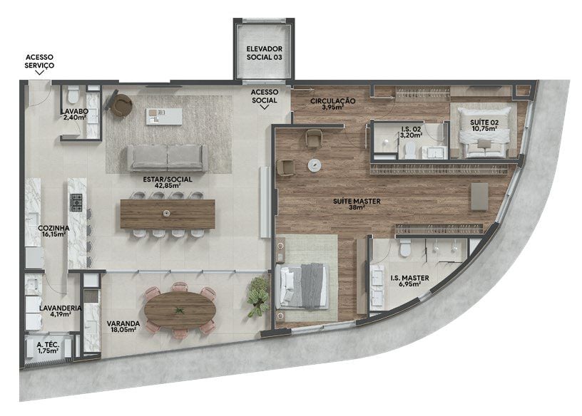 Planta 08 - 2 dorm 167m² - opção