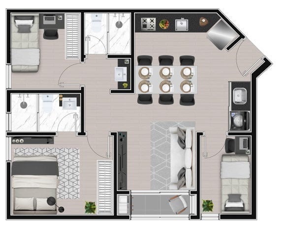 Planta 06 - 3 dorm 52 60m²