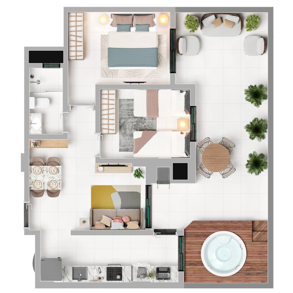 Planta 03 - 2 dorm 73m² - garden