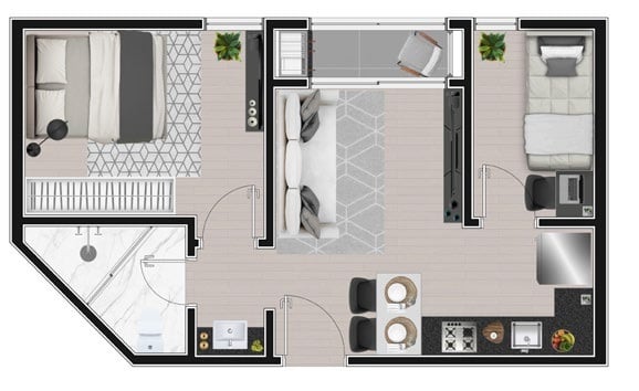 Planta 01 - 2 dorm 35 50m²