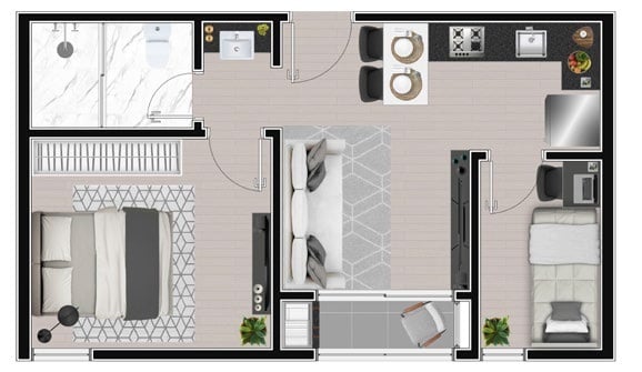 Planta 03 - 2 dorm 36 40m²