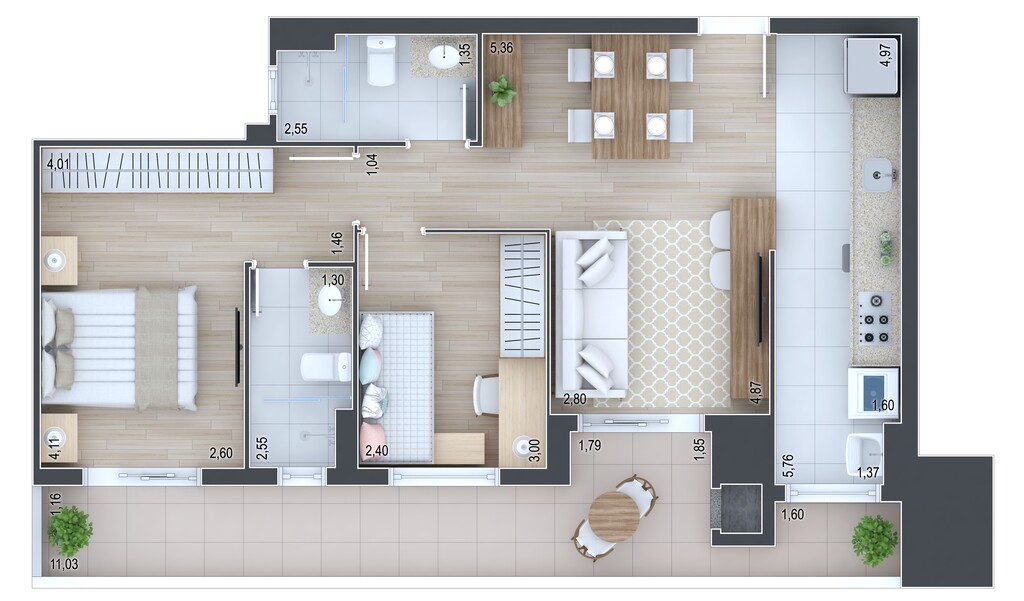 Planta 04 - 2 dorm 77,90m²