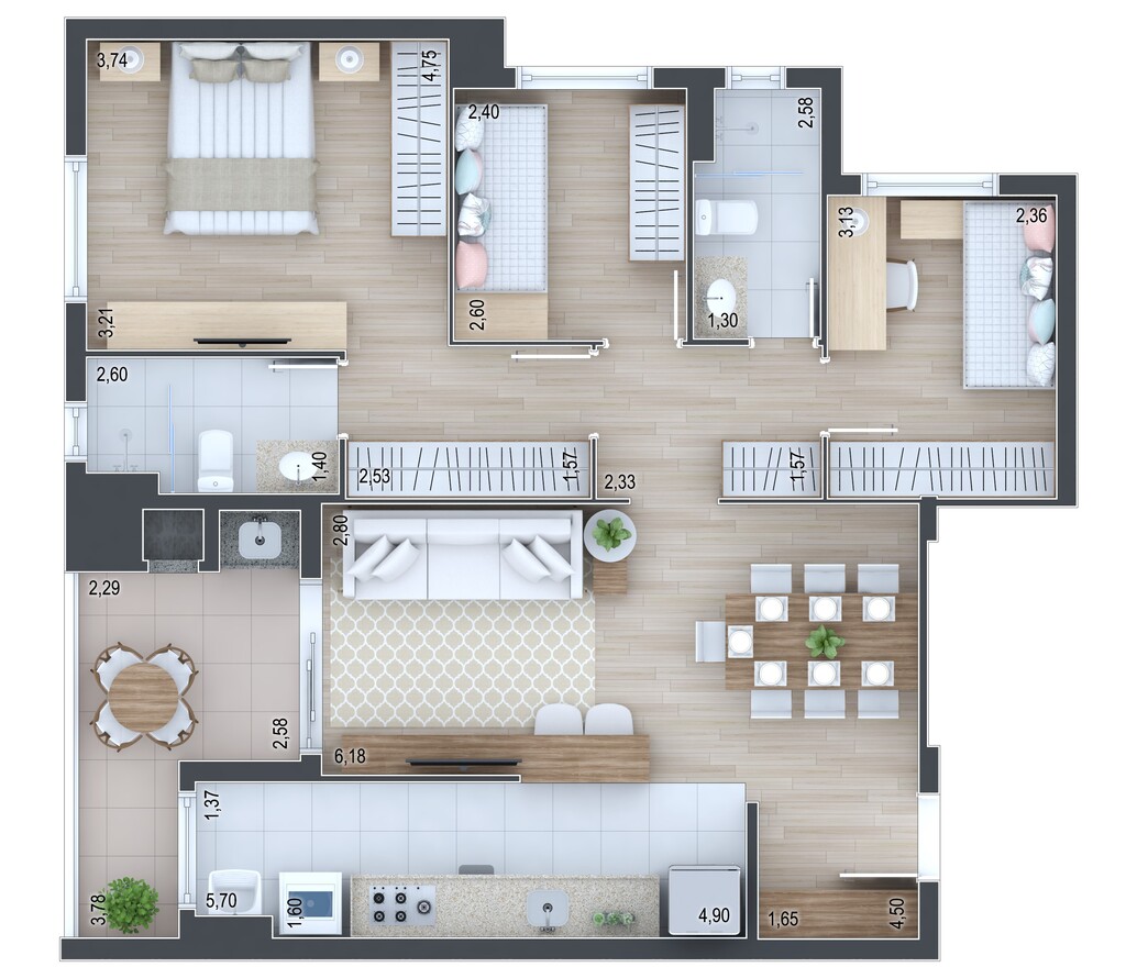 Planta 17 - 3 dorm 88,04m²