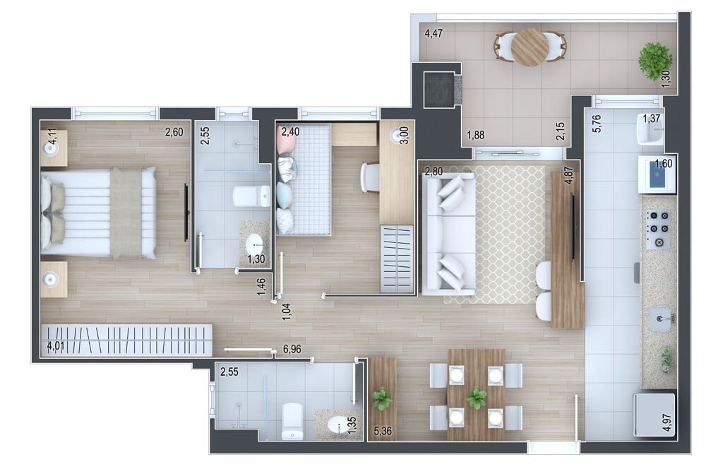 Planta 03 - 2 dorm 70,38m²