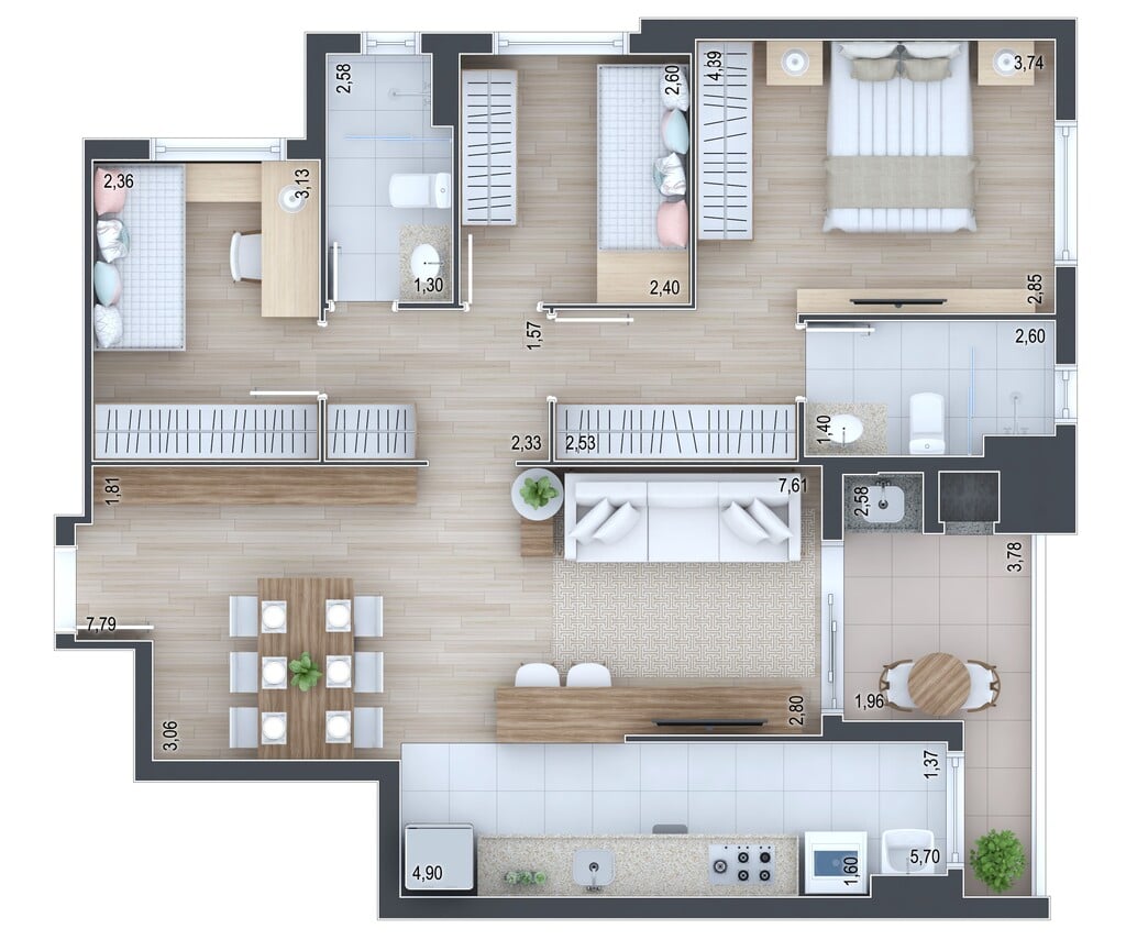 Planta 14 - 3 dorm 86,85m²