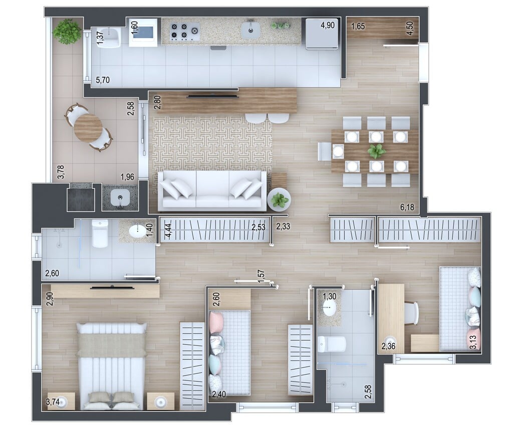 Planta 09 - 3 dorm 85,42m²