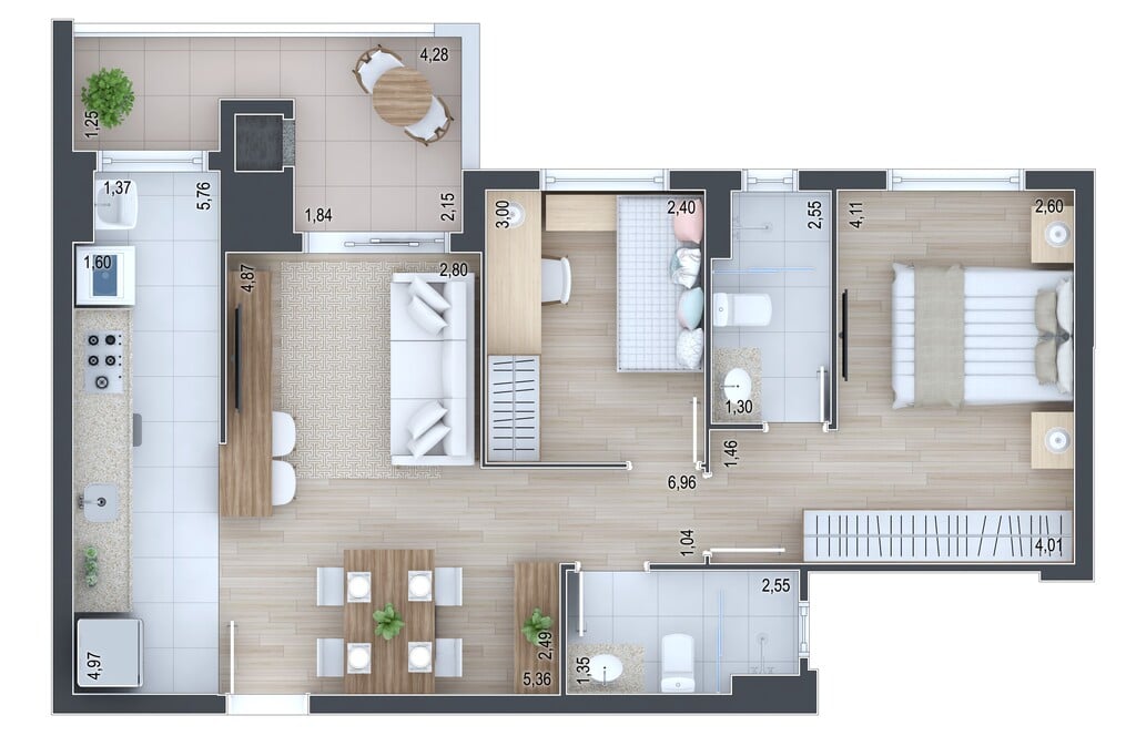 Planta 02 - 2 dorm 70,21m²